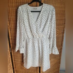 Dex White Dress with black polka dots
